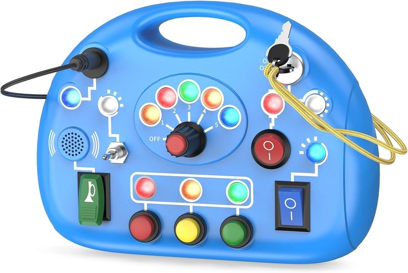Montessori Busy Board with LED Light, Preschool Learning Activities – Blue