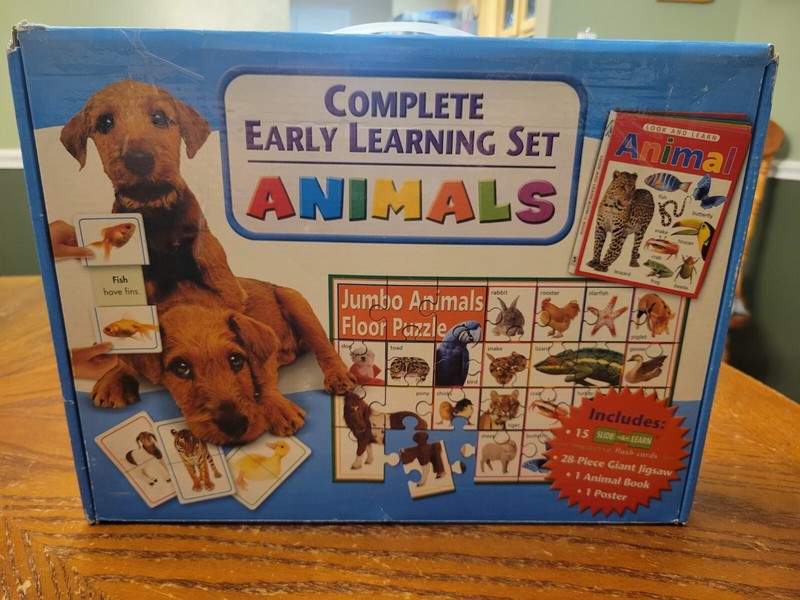 Educational Early Learning Animals Slide Flash Cards 28 pc Floor Puzzle Poster