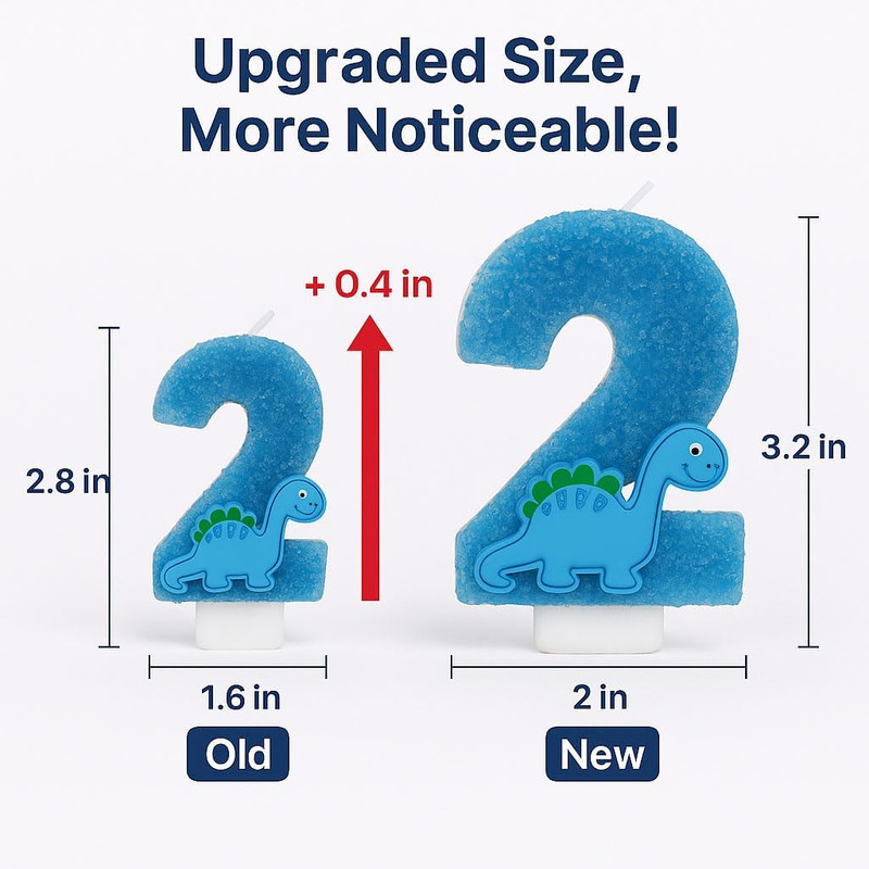 Glow in the Dark Dinosaur Number 2 Birthday Candle – 3.2" Large Blue Glitter Cak gallery