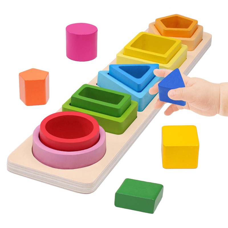 YHHYTOY Montessori Toys for 1+ Year Old, Wooden Baby Stacking Multicolor