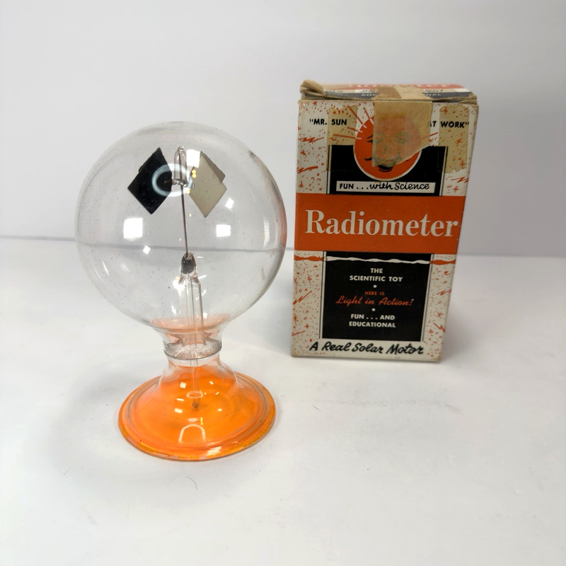 Vintage Radiometer Crookes Light Mill Solar Motor w/ Box Orange Base Science