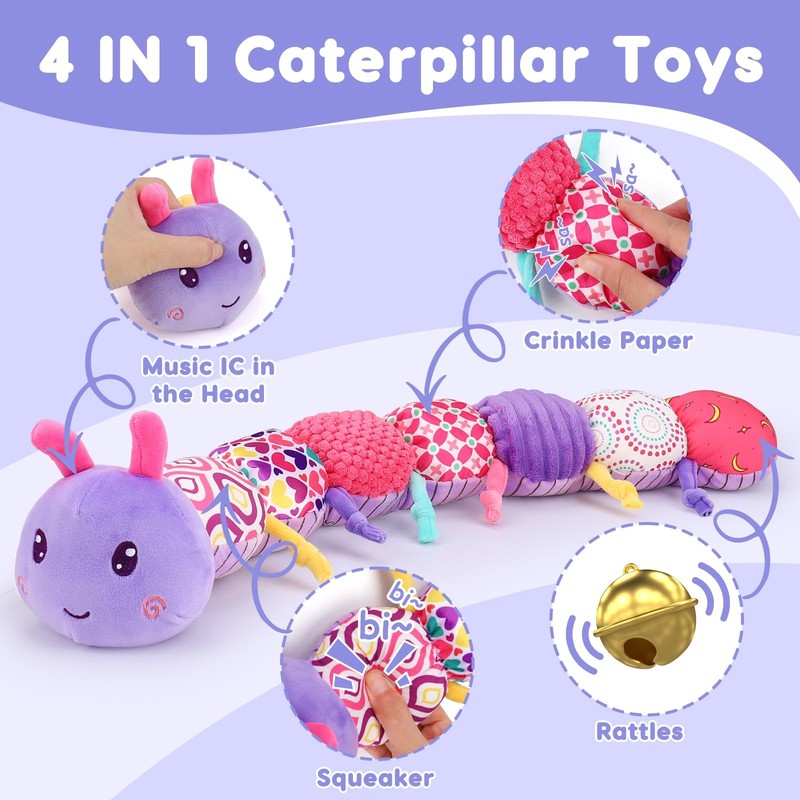 Baby Girl Toys 0-3-6 Months Musical Stuffed Animals Plush Medium, Purple gallery