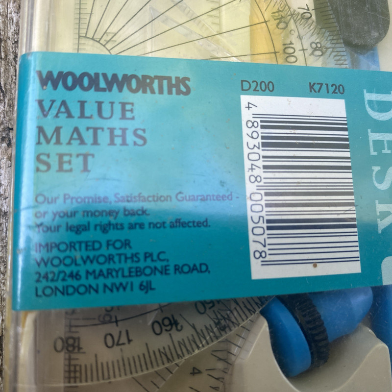Woolworths Vintage Student Math set Ruler Compass Protractor Eraser Sealed gallery