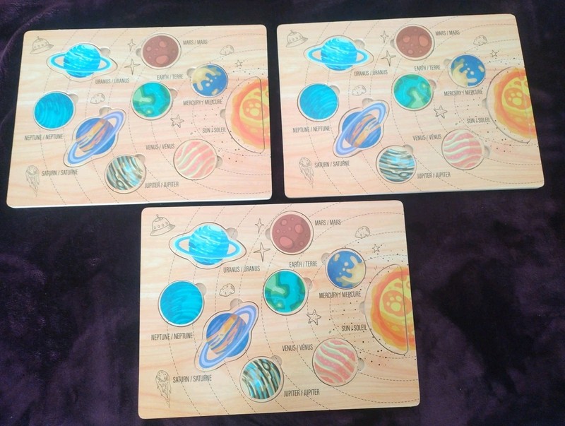 Lot Of 3 Outer Space Round Wooden Puzzle Sensory Play 2-7 Year Olds Homeschool