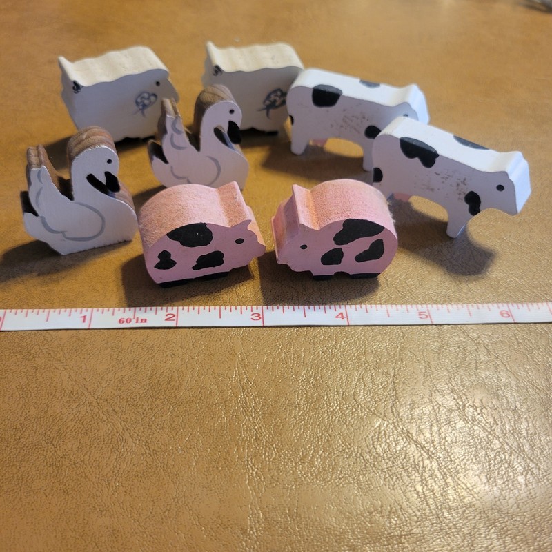 Lot of 8 Pair of Wooden Noah’s Ark animals Pigs Sheep Cow Swans Farm used wear