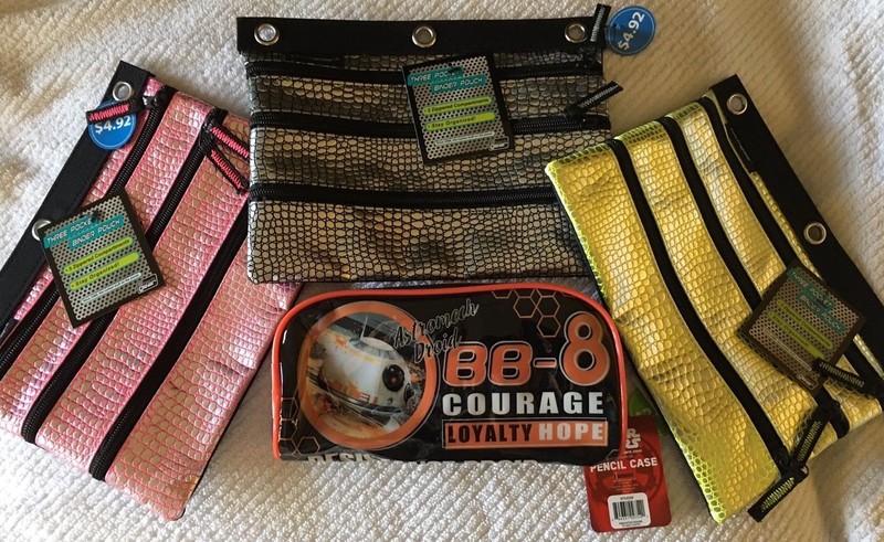 Zip Pencil Cases, 3 Ring Binder Type in Yellow, Pink, & Black, and Star Wars BB8