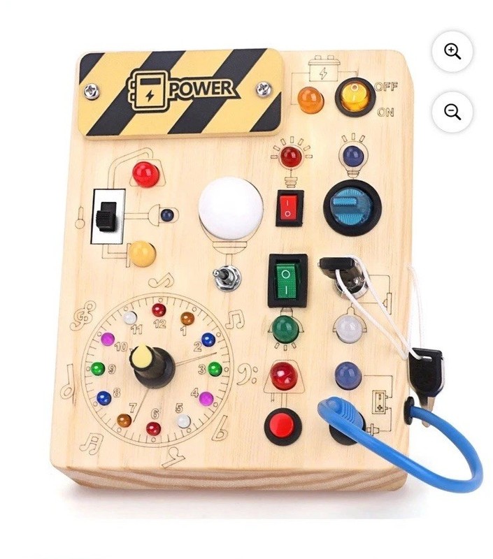 Montessori Busy Board Tactile Sensory Activity Toy w/ Switches Buttons Lights