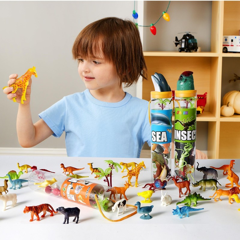69 Pcs Mini Animal Figures Set - Jungle, Zoo, Ocean & Farm Toys, Sensory Bin Pla gallery