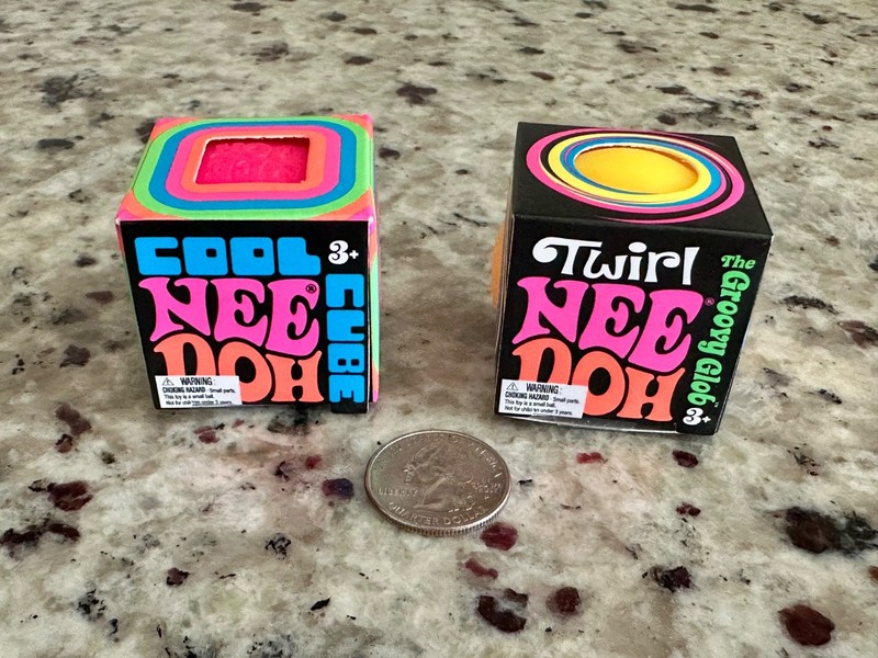 Schylling NeeDoh Lot of 2 Mini Cool Cube & Twirl Groovy Glob Sensory Yellow Pink