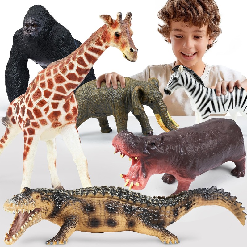 6 Pcs Large Soft Safari Animal Toys,Jumbo Animals Playset for Children Boy Gi…