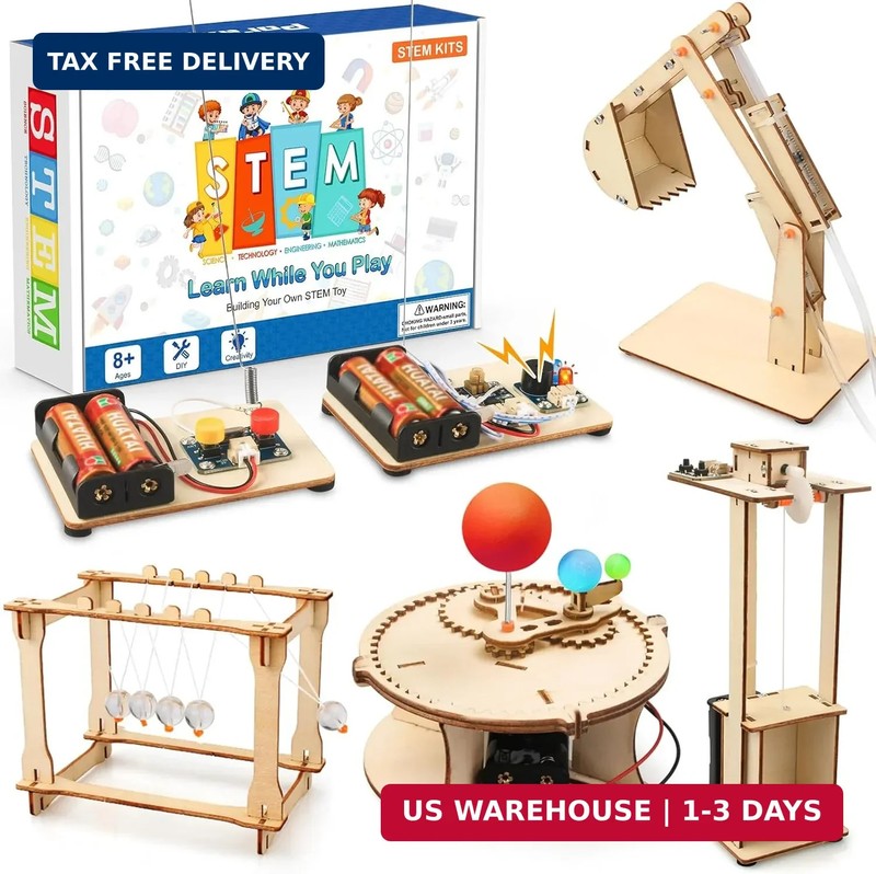 Poraxy 5 Set STEM Science Kits for Kids Age 8-12, Wooden Building STEM Projects