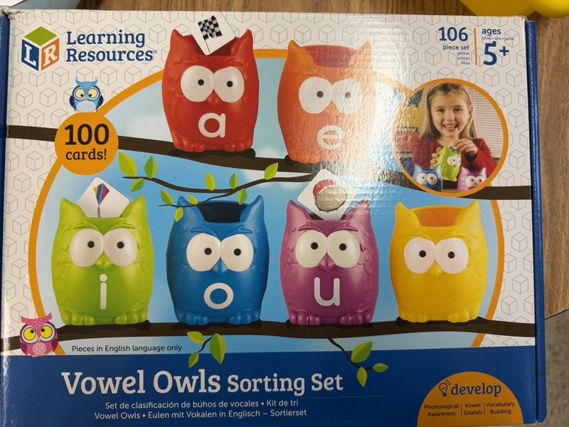 Learning Resources Vowel Owls Sorting Set 106 Pieces 100 Cards Ages 5+ 2023