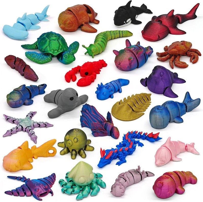 26Pcs 3D Printed Ocean Animals Set, Mini Animals 3D Printed Toys, Ocean Animal F