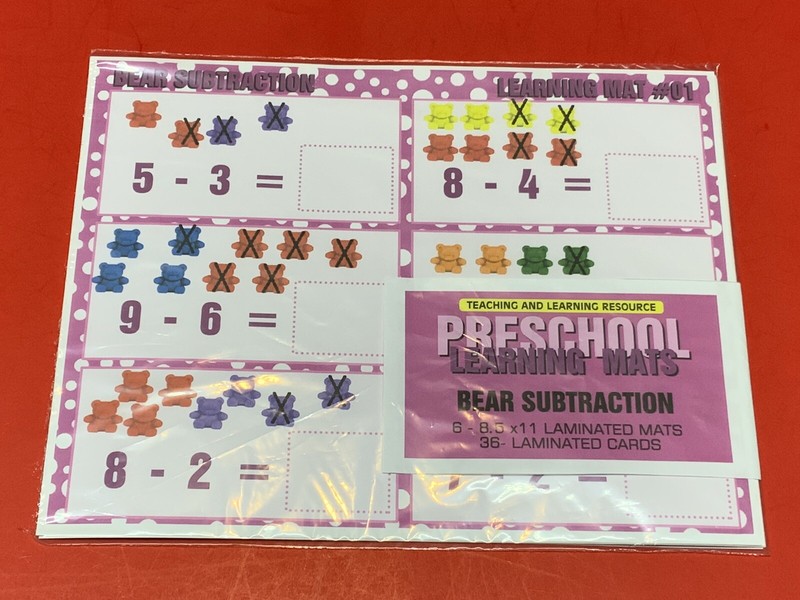 Bear Counter Subtraction – Set of 6 Learning Mats / Cards – Laminated Activity
