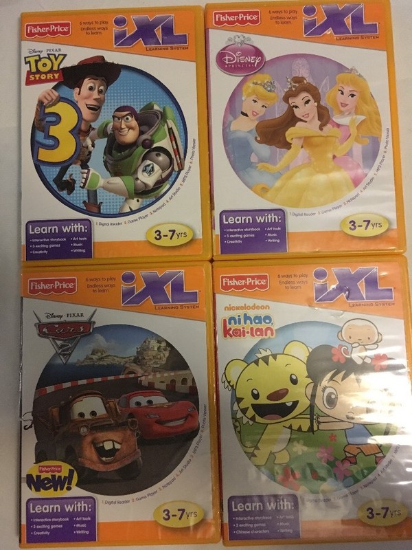 Fisher Price iXL 4 game lot Pixar Toy Story Cars 2 & Princess Nihao Kai-lan 3-7