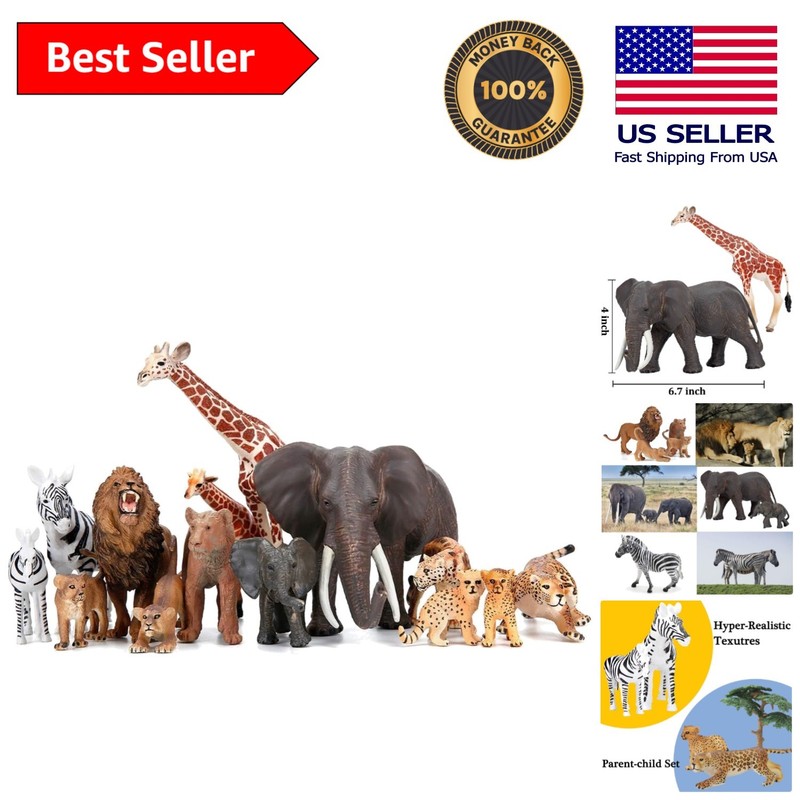 14-Piece Safari Animal Figurines Playset – Educational Jungle Toy for Toddlers