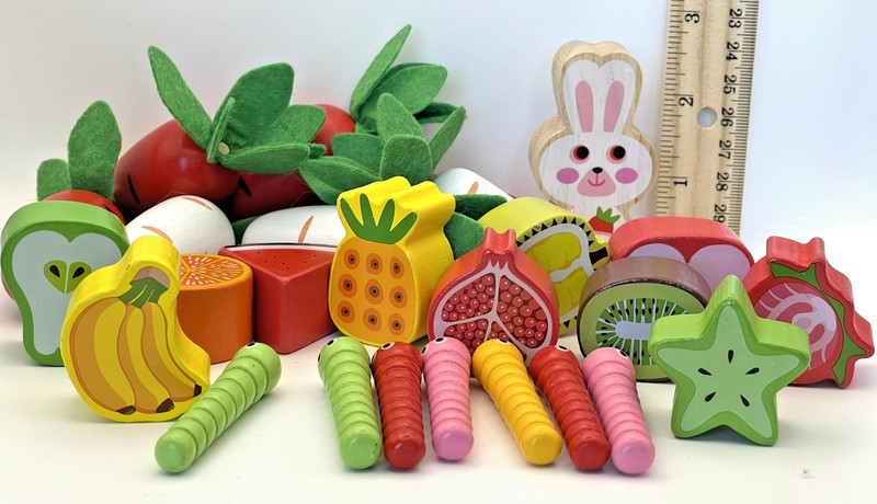 Montessori Garden Sorter Replacement Parts (26) Wooden, Bunny, Carrots, Worms