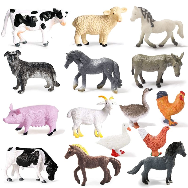 15 Pcs Mini Figures Toys Realistic Farm Animal 15 Small Figurines