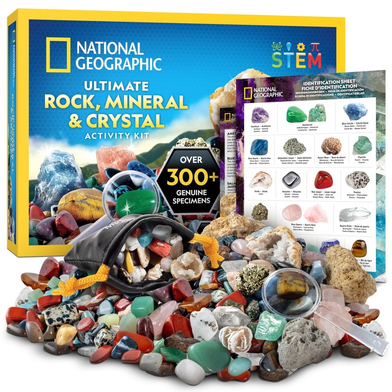 Rock Collection Box 300+ Piece Gemstones Crystals Geodes Science Kit NGRMF200