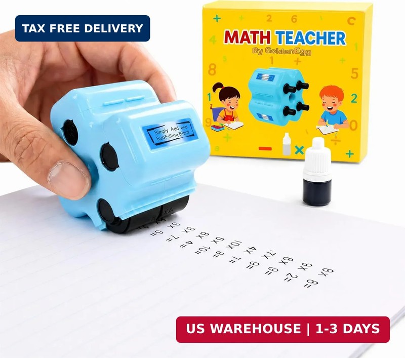 GoldenEgg Math Teacher 4-in-1 Math Roller Stamp, Addition, Subtraction, Multipli