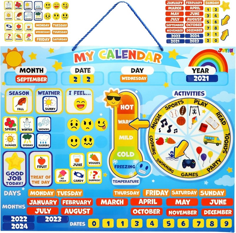 JOYIN Magnetic Learning Toy Daily Calendar for Kids W/ Weather Station Classroom