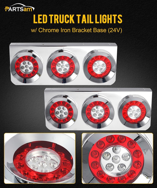 Partsam 2Pcs 54 LED Truck Trailer Tail Lights Bar with Chrome 20", gallery