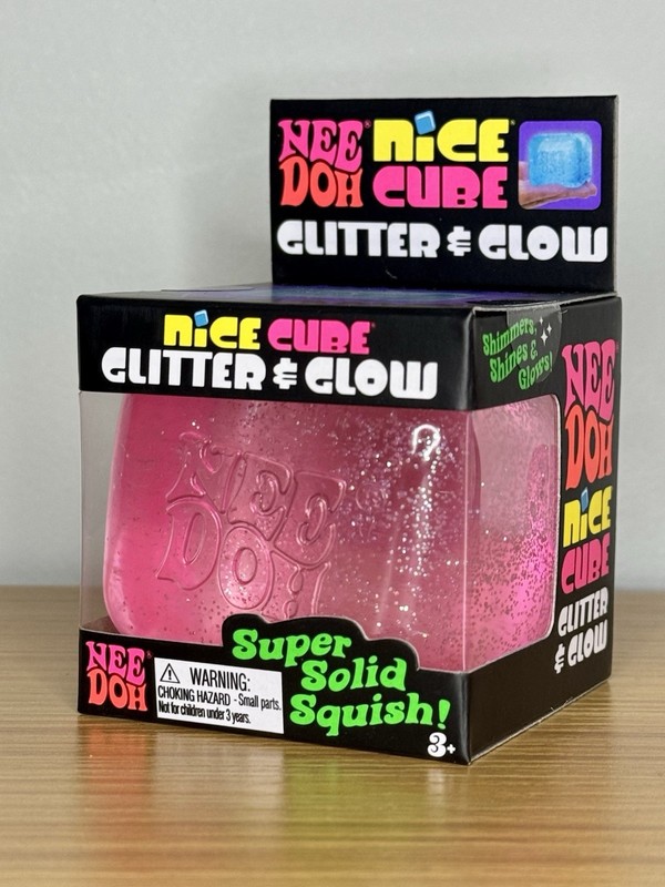 PINK NeeDoh Glitter & Glow Nice Cube Super Solid Squish Fidget Toy