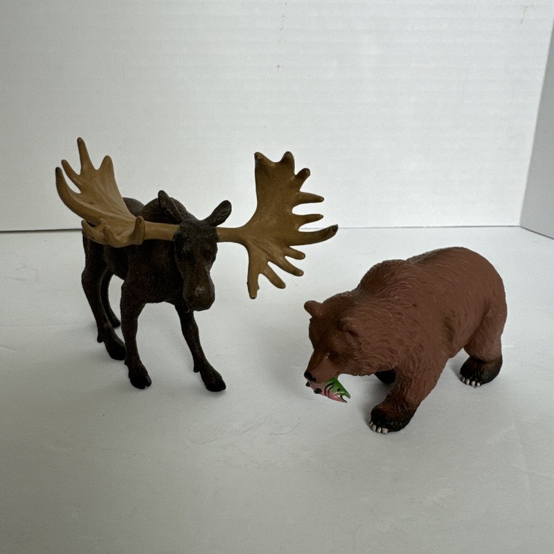 1996 Safari Bull Moose and 2005 Safari Grizzly Bear Animals Mountain Forest PVC