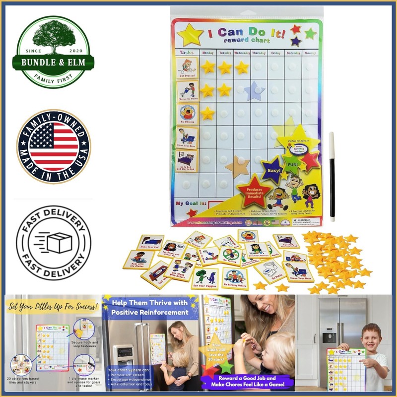 11x15.5-Inch Star Theme Reward Chart for Children, Encourages Independence