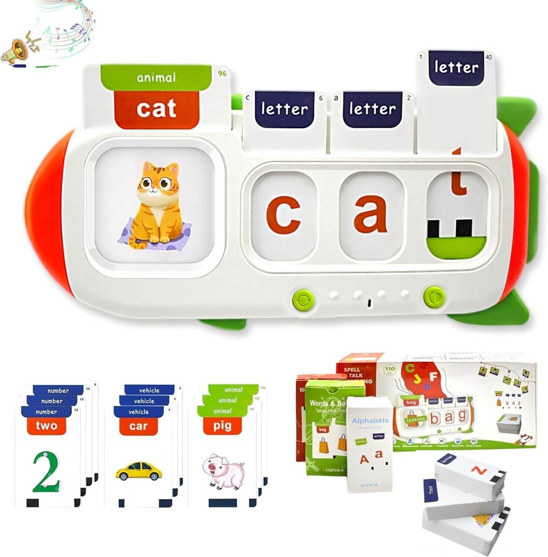 Phonics Talking Flash Cards for Toddlers 2 3 4 5 6 7 8,CVC Word Spelling and