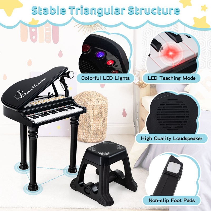 31 Keys Kids Piano Keyboard Toy Toddler Musical Instrument w/ Stool & Microphone gallery