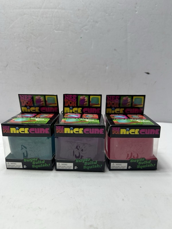 NeeDoh Nice Cube Super Solid Squish! Blue Pink Purple Lot Of 3 New In Boxes
