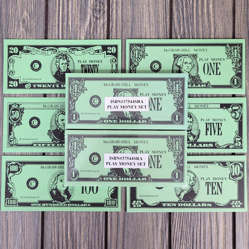 2x 100 Bill Packs Mcgraw-Hill Play Money Homeschool Math New Sealed Educational