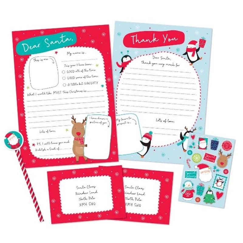 Christmas Letter to Santa Pack – Letters Envelopes Stickers Pencil and Eraser