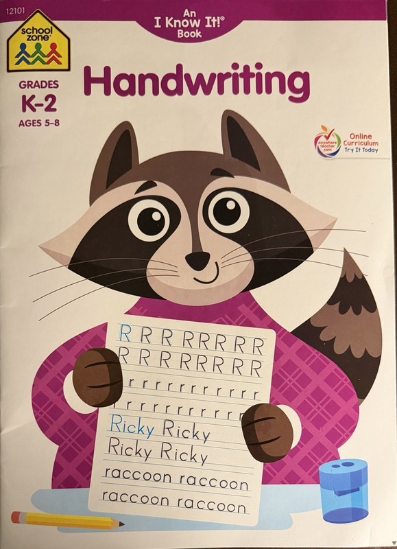 SCHOOL ZONE HANDWRITING GRADES K-2 AGES 5-8 WORKBOOK Education Kids Children FUN
