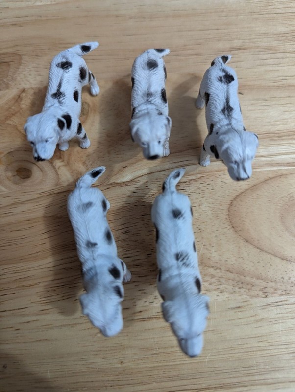 Dalmation dog lot 5 plastic pvc dog toys miniature marked made in china vtg gallery