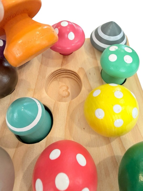 Wooden Matching Mushrooms Counting Sorting Board Painted Social Emotional Cute gallery
