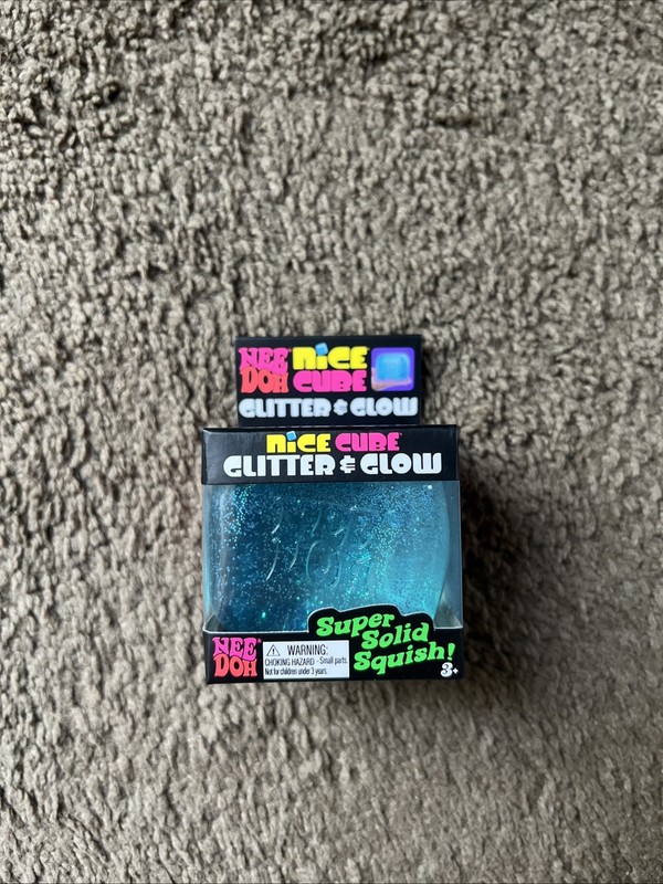 NeeDoh Nice Cube Glitter & Glow Super Solid Squish – Blue 🧊 Schylling New!