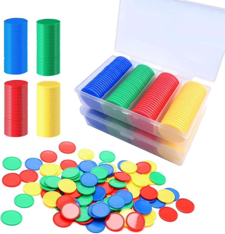 200pcs Math Counters,1 Inch Bingo Chips,4 Colors with Storage Box Plastic Poker
