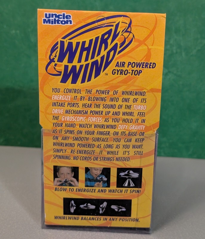 Uncle Milton Whirl Wind Silver Reflective Gyro-Top - Vtg Air Powered Gyroscope gallery
