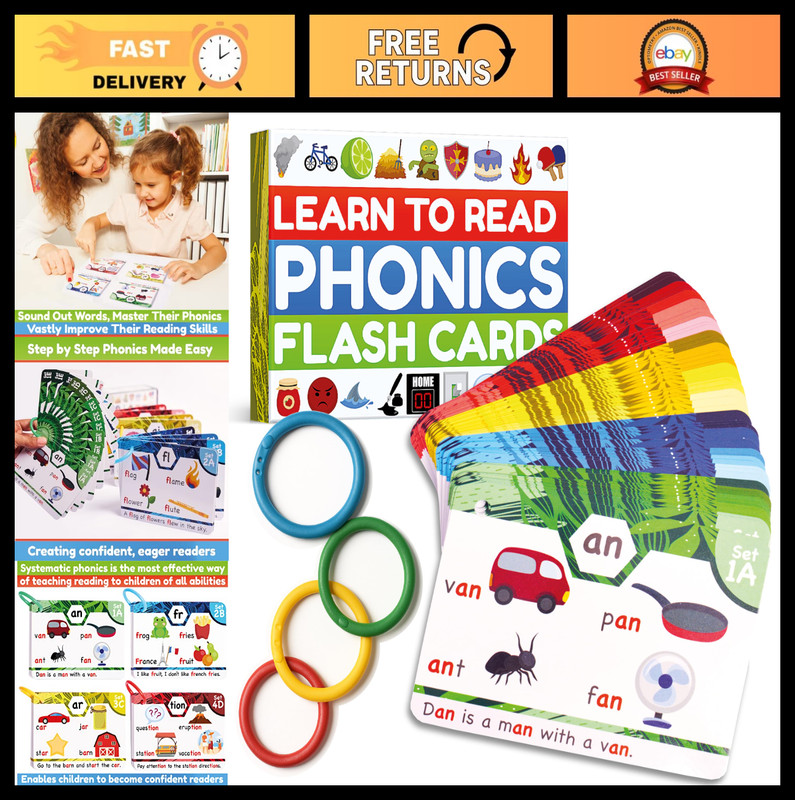 Phonics Flash Cards for Kids Ages 4-8 – Learn to Read in 20 Stages, Kindergarten