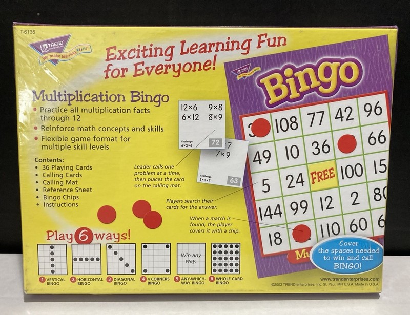 Multiplication Bingo Ages 8 & Up 3-36 Players Trend Classroom Educational Game gallery