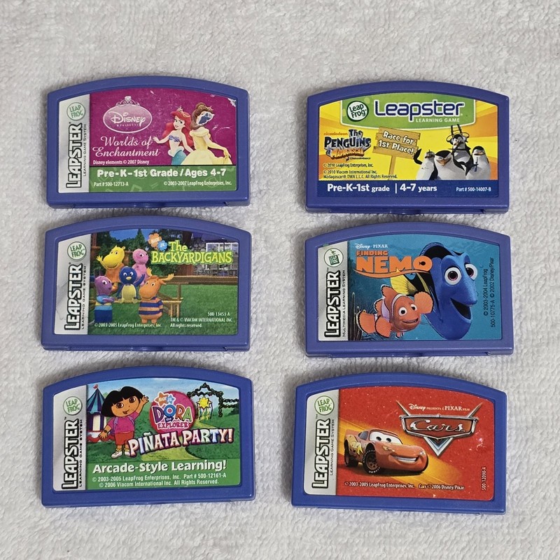 Leapster Game Lot of 6 Disney Dora Penguins Cars Backyardigans Pre-K 1st Grade gallery