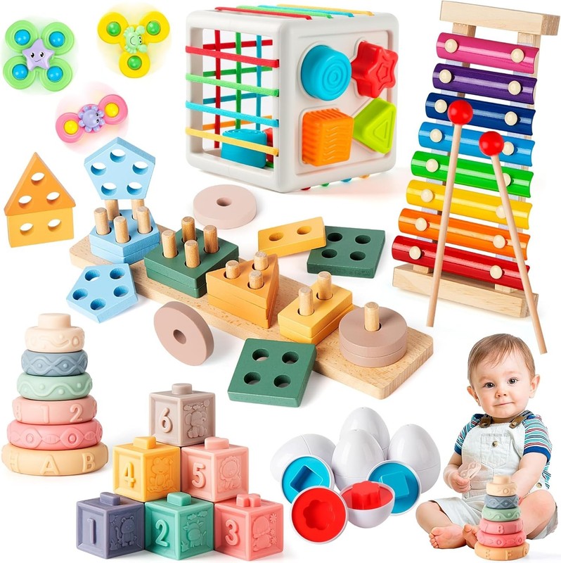 7‑in‑1 Montessori Baby Toys for 6‑12 Months & 1+ Years, Infant Sensory Teething