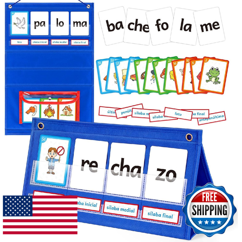 Spanish Learning Word Building Pocket Chart for Kids, Spanish Vocabulary Games T