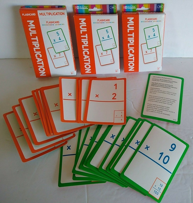 Multiplication Flash Cards (3) Packs By Bazic Math Visual Aid Ages 8+