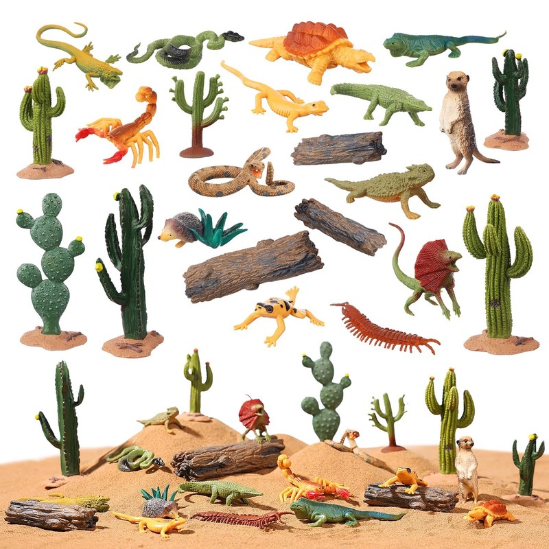 23pcs Desert Animal Figurines Set – Includes Scorpion, Lizard, Rattlesnake Tr…