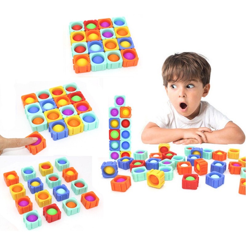 Big Fidget Building Blocks Push Pop Bubble Sensory Autism Toys Puzzle 16pcs Set