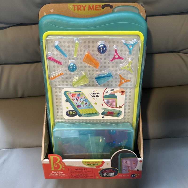 B. Toys Light-Up Marble Drop Illuminated Pegboard Color Changing 180 Pieces NIB