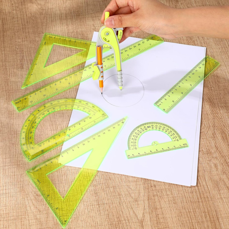 1 Set Plastic Geometry Math Set 7 Pcs Includes 6'' / 4 '' Protractor, Drawing gallery